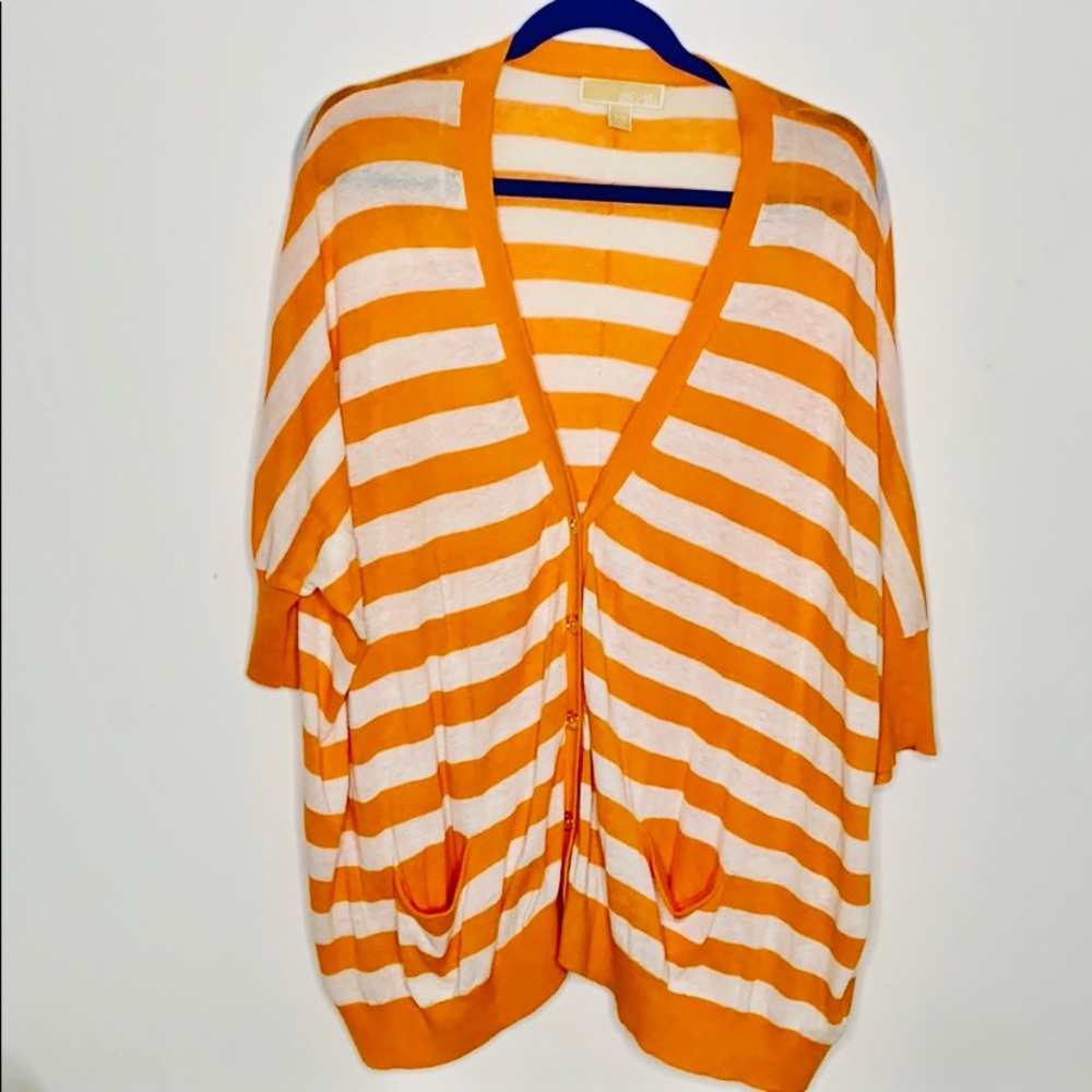 Michael Kors orangewhite striped slouchy cardigan